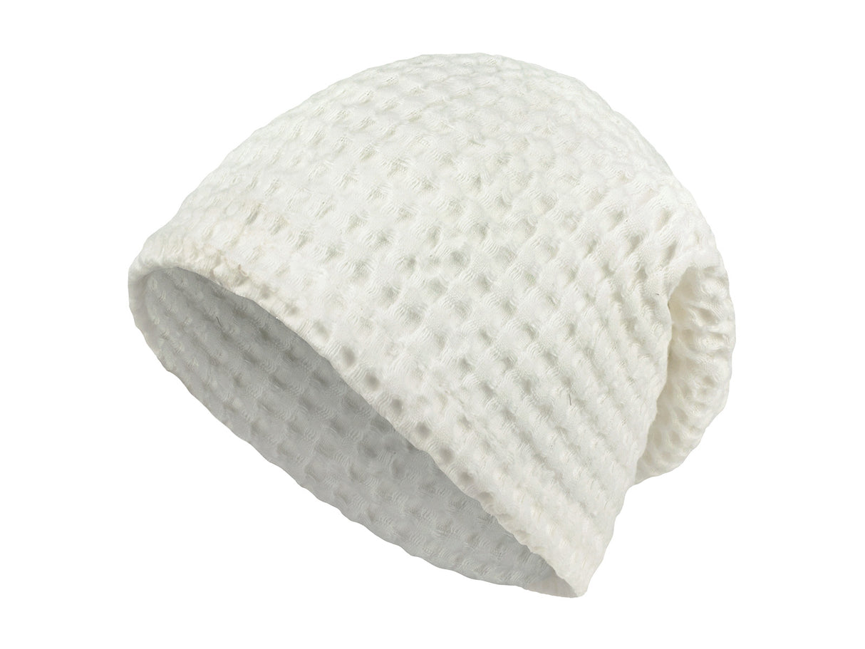 Sauna-Beanie von vorne in der Farbe Gletscher-weiss One-Size Unisex aus Waffelpique Baumwoll-Leinenmix von beties aus der "PUR.NATURE" Serie.