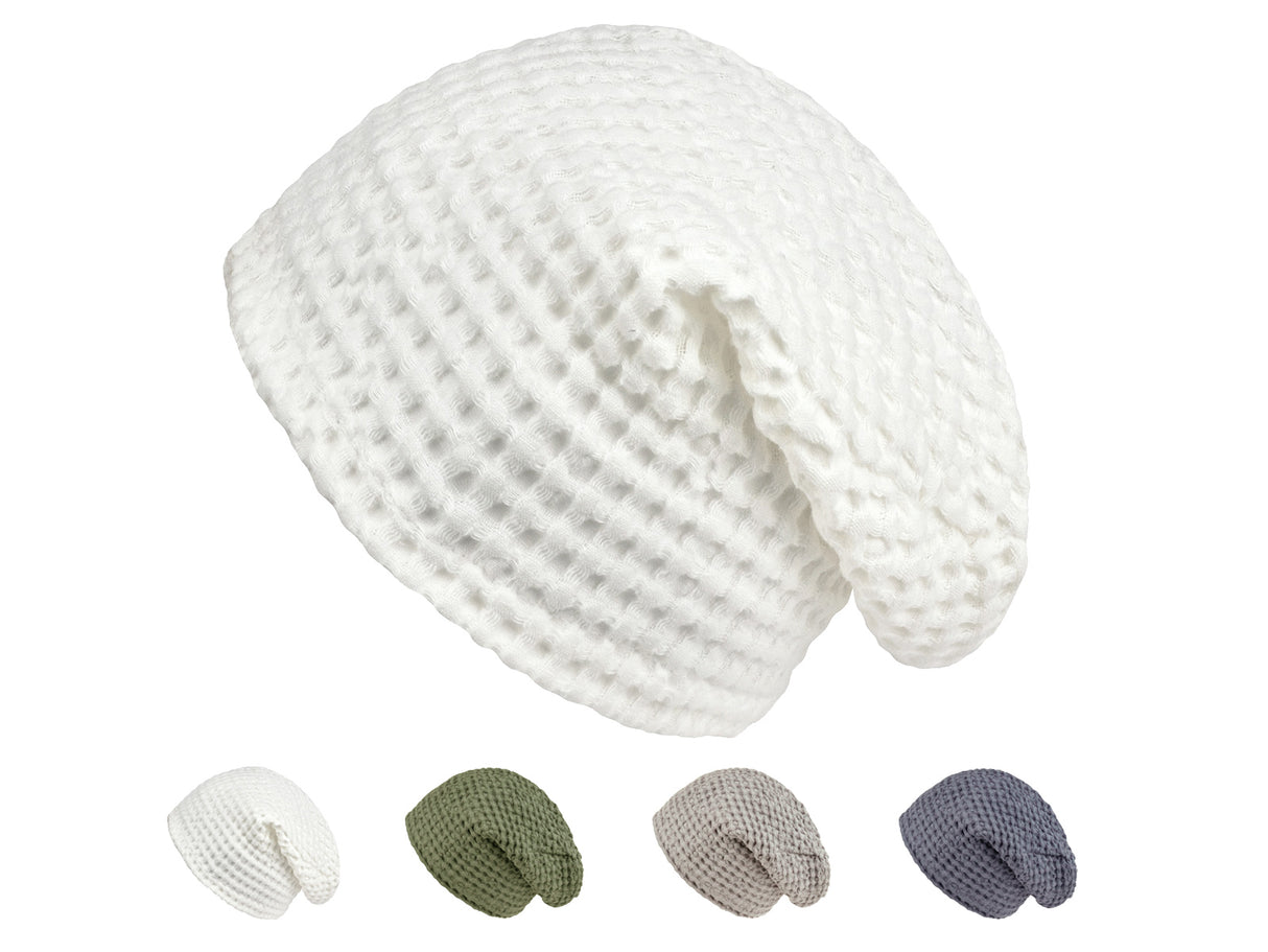 Sauna Beanie – One Size – Saunahut aus Waffelpique Leinen-Baumwoll-Mix – nordisches Design von beties aus der "PUR.NATURE" Serie. In den Farben Gletscher-weiss, Salbei-gruen, Nebel-grau und Fjord-blau.