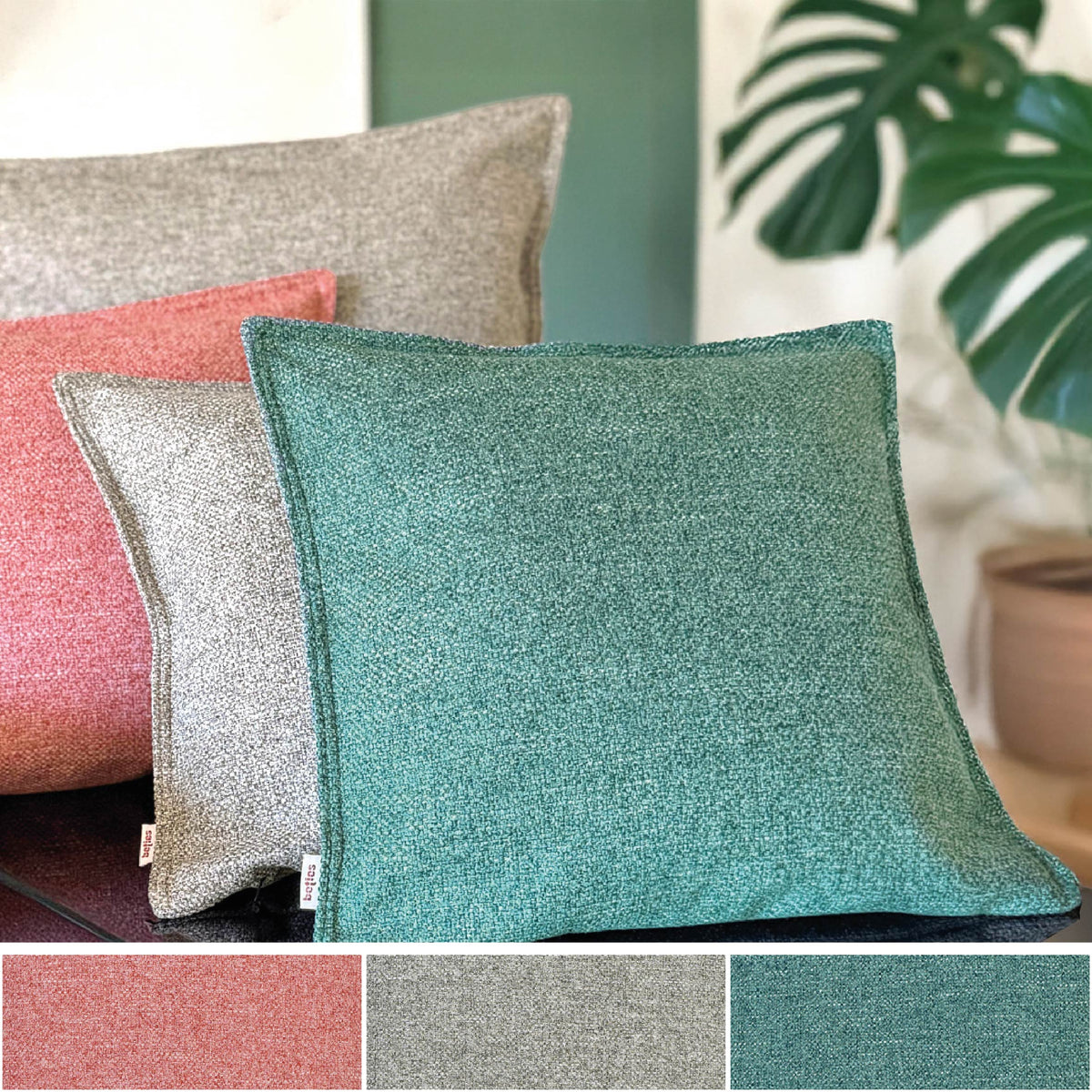 Kissenhüllen aus Bouclé in cherry-rot, steel-grau und ocean-petrol – beties Boucle