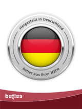 Logo, Hergestellt in Deutschland, mit einem Button in den Farben schwarz, rot gelb