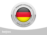 Logo, Hergestellt in Deutschland, mit einem Button in den Farben schwarz, rot gelb