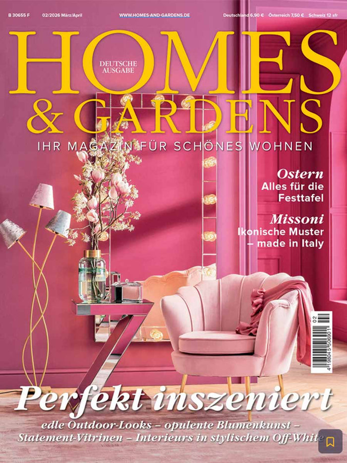 Homes&gardens Wohnmagazin erwähnt die samt&sonders 30x50 Kissenhülle in taupe von beties