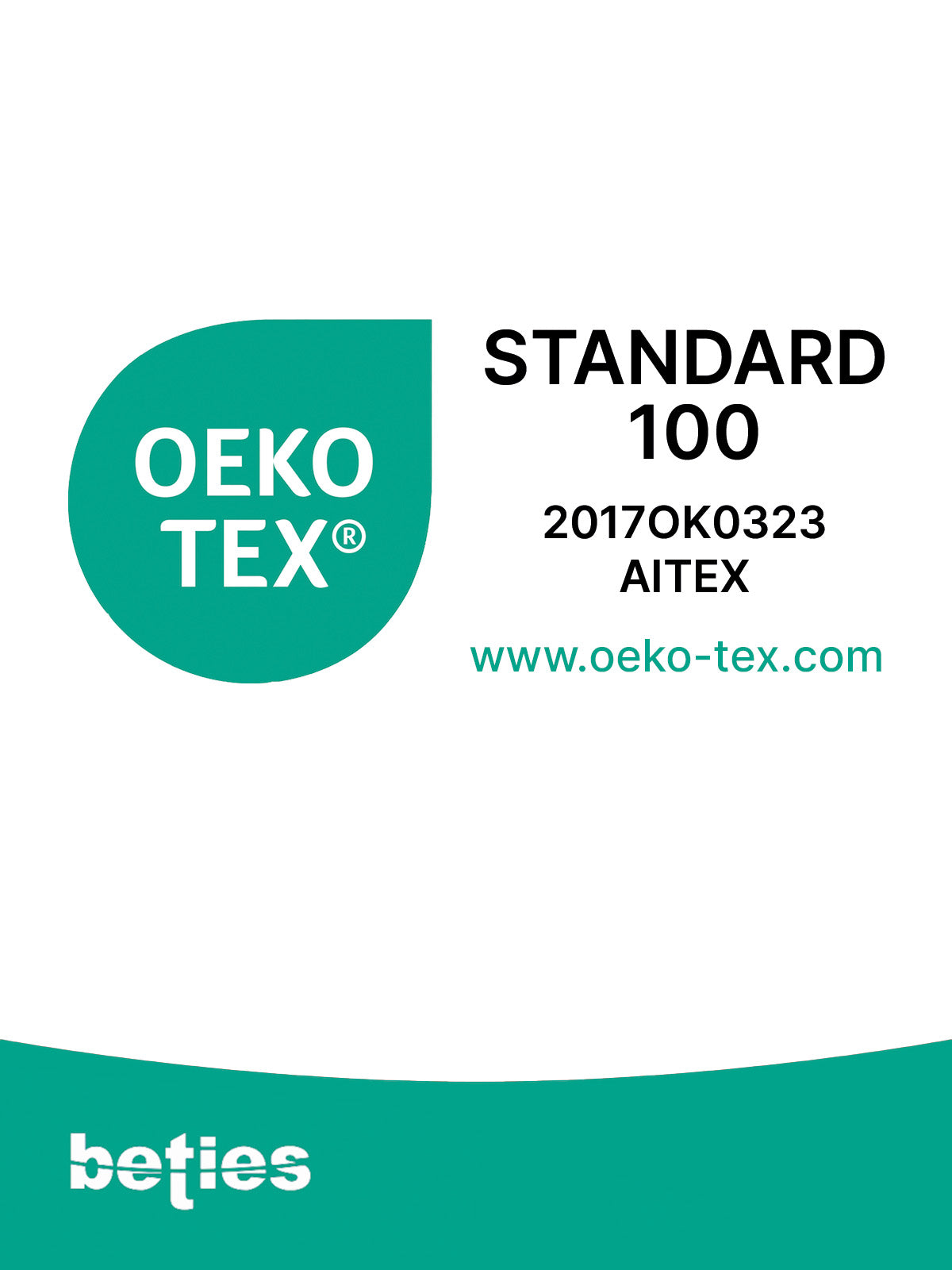 Logo, Oeko-Tex Standard 100 geprueft, mit Pruefnummer 2017OK0323 AITEX