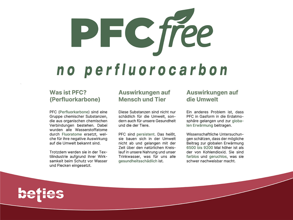 Logo, das PFC (Perfluorocarbon) freie Stoffe garantiert. 