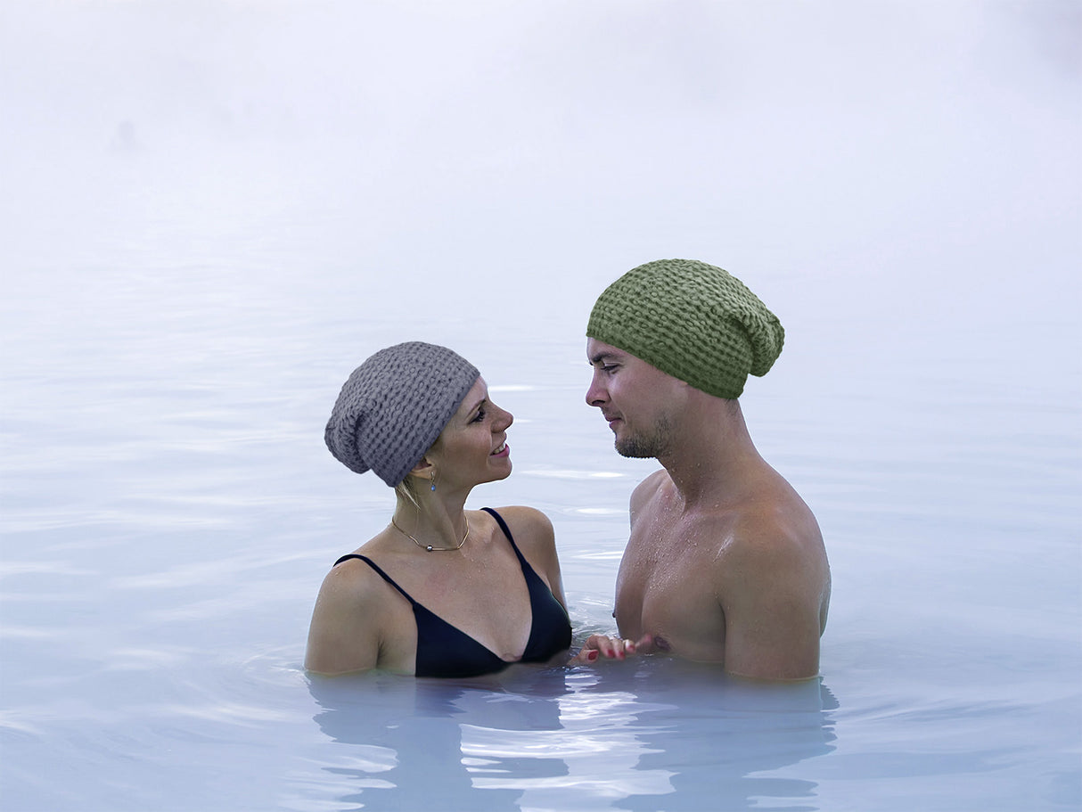 Sauna Beanie – One Size – Saunahut aus Waffelpique Leinen-Baumwoll-Mix – nordisches Design beties "PUR.NATURE"