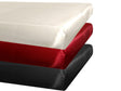 Spannbetttuecher ca. 140x200 cm Glanz Satin PREMIUM schwere Qualität & edel, fein fließend in den Farben champagner, karmin-rot und schwarz.