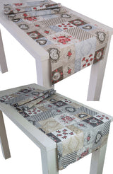 Chemin de table XL env. 40x220 cm tissu mixte shabby chic beties "enfants du village"