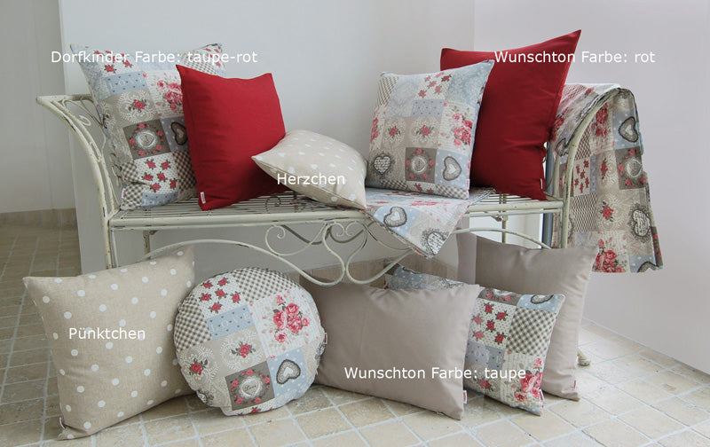 Kissenhülle rund ca. 40 cm Ø Mischgewebe Shabby-Chic beties "Dorfkinder"