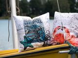 Nautic Kissen auf einem gelben Boot Motive Krebs und Octupus