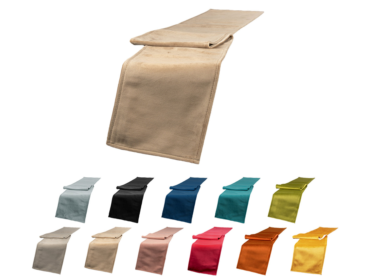 XL Tischband ca. 18x220 cm kuscheliger Samt aus der beties Samt&Sonders Serie. In den uni Farben admiral-blau, schwarz, petrol, mai-gruen, karmin-rot, altrosa, braun-beige, taupe, curry-senf-gelb und stein-grau.