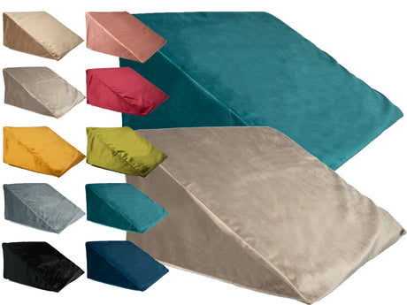 Keilkissenhülle ca. 62x49x30 cm kuscheliger Samt aus der  beties "Samt&Sonders" Serie, in den uni Farben braun-bige, altrosa, taupe,karmin-rot, curry-senf-gelb, mai-grun, stein-grau, petrol, schwarz und admiral-blau.