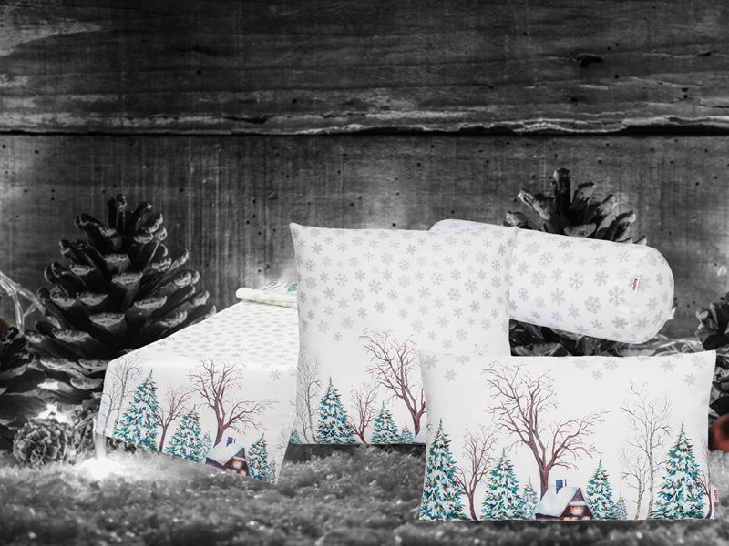 Couvre-cou environ 15x40 cm beties hivernal blanc flocon de neige "Paysage d'hiver"