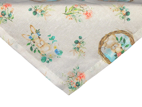 Mitteldecke ca. 80x80 cm romantisches Häschen-Motiv mit Weidenkranz und rosa Blumen im Landhaus-Stil beties "Hase Josefine"