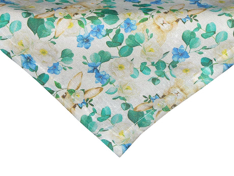 Mitteldecke ca. 80x80 cm romantisches Kaninchen-Motiv mit blauen und weißen Blumen im Landhaus-Stil beties "Hase Tilda"