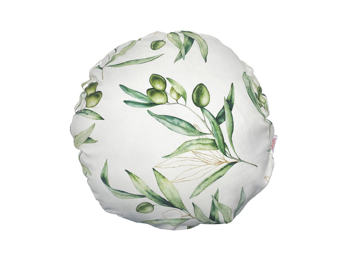 Runde Kissenhülle ca. 40 cm Ø aus 100% Baumwolle - Oliven Design "Italy Collection" Mediterranes Design, Hochwertiger Bezug für Dekokissen