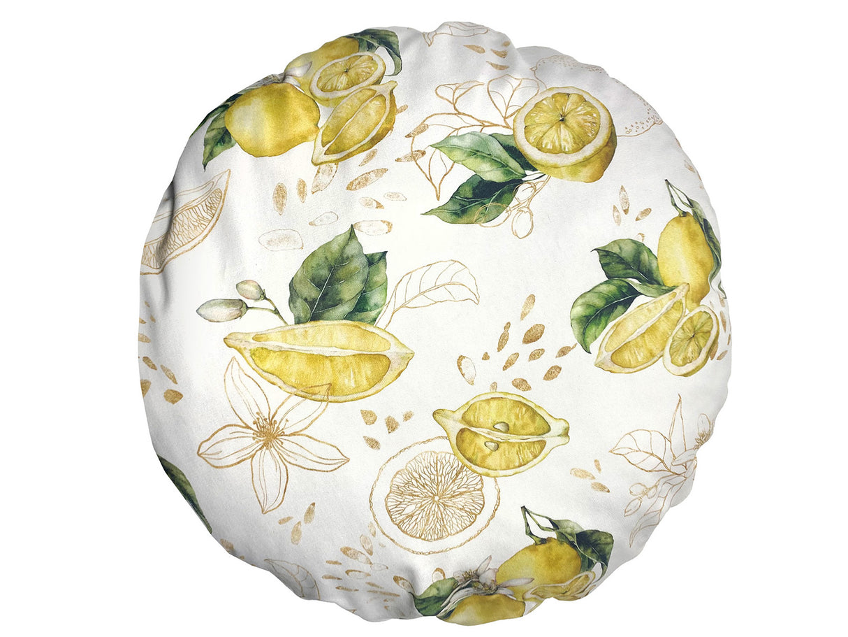 Hochwertige runde Kissenhülle ca. 60 cm Ø 100% Baumwolle Zitronen-Design beties "Italy Collection"