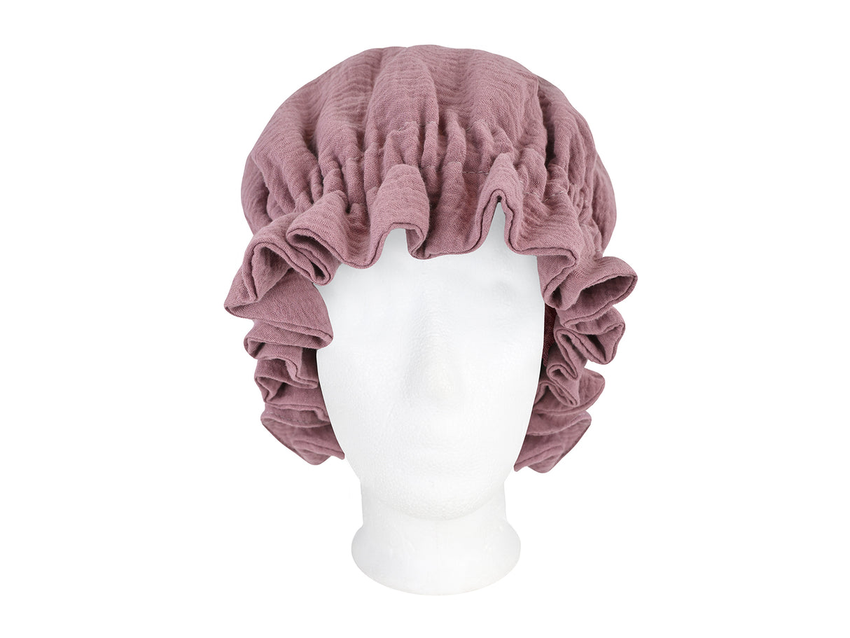  beties Musselin Haarhaube Schlafmütze aus hochwertigem Musselin, Rosenholz vorderansicht