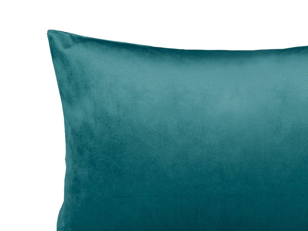 Nahaufnahme eines Samt&Sonders Kissenbezug in der Farbe petrol.