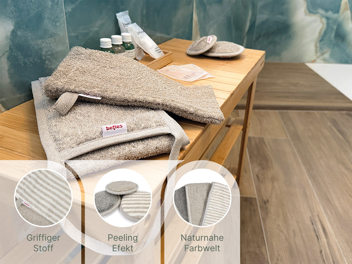 Leinen-Kosmetikpad Ø12 cm – Peeling-Frottee & Massage | SAVU