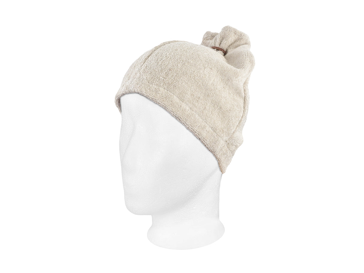 Saunahut Kamin aus Leinen-Frottee mit Lederband – One Size | SAVU