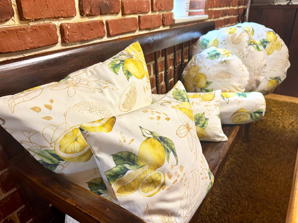 Hochwertige runde Kissenhülle ca. 40 cm Ø 100% Baumwolle Zitronen-Design beties "Italy Collection"