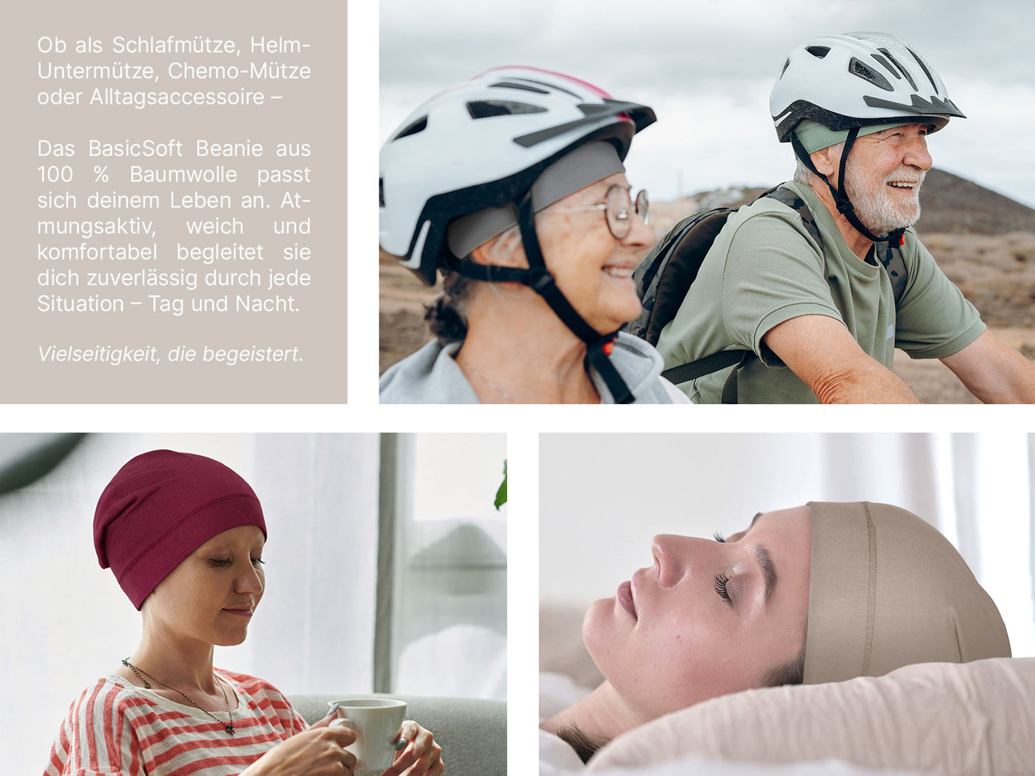 Beanie Skull-Cap Schlafmütze leichte Sommermütze 100% Baumwolle-Jersey One-Size Unisex beties "BasicSoft"