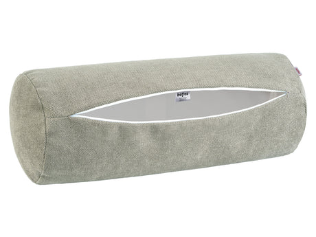 XL Rollenhülle 25x70 cm greig-taupe beties „FarbTon" – Kissenbezug mit geöffnetem Reißverschluss, Seitenansicht
