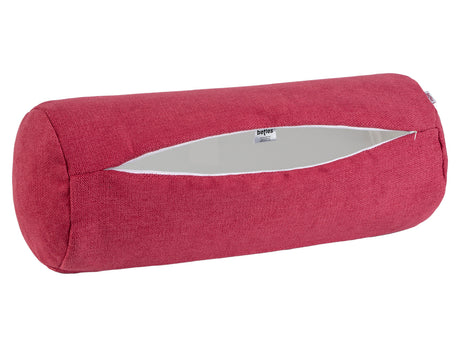 XL Rollenhülle 25x70 cm himbeer-rot beties „FarbTon" – Kissenbezug mit geöffnetem Reißverschluss, Seitenansicht