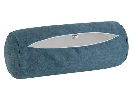 XL Rollenhülle 25x70 cm nordlicht-blau beties „FarbTon" – Kissenbezug mit geöffnetem Reißverschluss, Seitenansicht