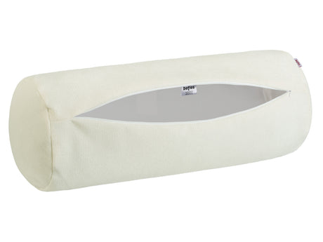 XL Rollenhülle 25x70 cm sahne-weiß beties „FarbTon" – Kissenbezug mit geöffnetem Reißverschluss, Seitenansicht