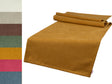 Curry-gelber Tischläufer ca. 40x140 cm Chenille-Haptik beties "FarbTon". Seitlich sind alle 7 erhaeltliche Farben des Tischlaeufers abgebildet.