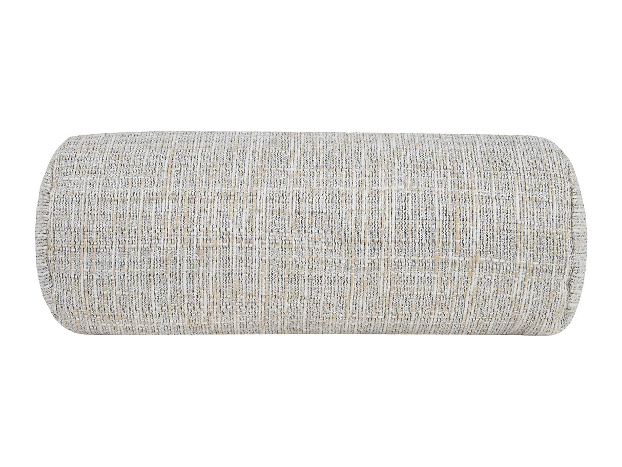  beties Freiluft Melange Outdoor-Nackenrolle 15x40 cm Beige Frontansicht – wetterfeste Kissenhülle für Gartenliege 