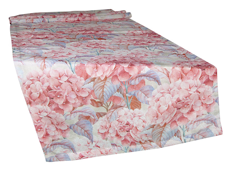 Chemin de table environ 40x130 cm mer de fleurs en beties lilas-bleu "hortensia"