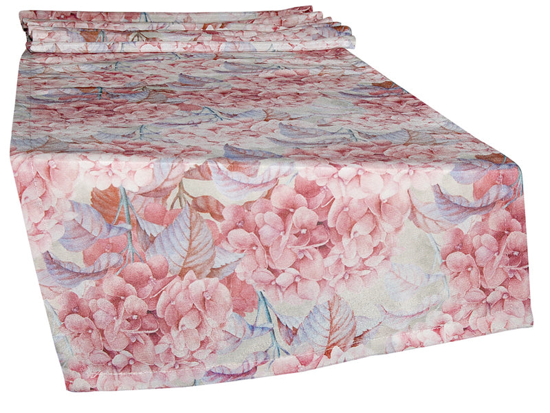 Chemin de table XL env. 40x220 cm mer de fleurs en beties lilas-bleu "hortensia"
