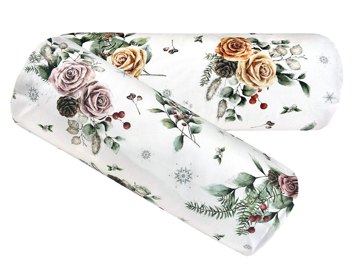 Nackenrollenhülle ca. 15x40 cm – Winterdeko mit gefrosteten Rosen – 100% Baumwolle – aus der beties Magie des Winters "Frost-Rose" Kollektion.