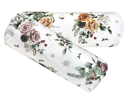 Nackenrollenhülle ca. 15x40 cm – Winterdeko mit gefrosteten Rosen – 100% Baumwolle – beties Magie des Winters "Frost-Rose"