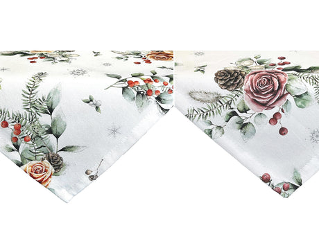 XS Mitteldecke ca. 60x60 cm – Winterdeko mit gefrosteten Rosen – 100% Baumwolle – beties Magie des Winters "Frost-Rose"