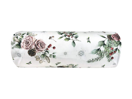 Nackenrollenhülle ca. 15x40 cm mauve – Winterdeko mit gefrosteten Rosen – 100% Baumwolle – beties Magie des Winters "Frost-Rose"