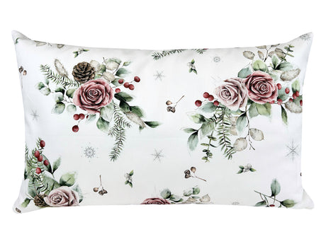 Kissenhülle ca. 30x50 cm mauve – Winterdeko mit gefrosteten Rosen – 100% Baumwolle – beties Magie des Winters "Frost-Rose"