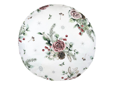 Runde Kissenhülle ca. 40 cm Ø mauve – Winterdeko mit gefrosteten Rosen – 100% Baumwolle – beties Magie des Winters "Frost-Rose"