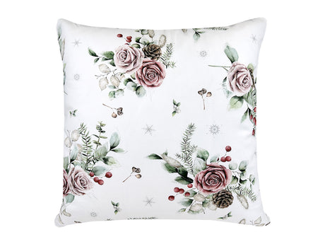 Kissenhülle ca. 40x40 cm mauve – Winterdeko mit gefrosteten Rosen – 100% Baumwolle – beties Magie des Winters "Frost-Rose"