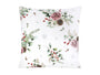Weisse Kissenhuelle ca. 40x40 cm – Winterdeko mit rosa gefrosteten Rosen, Kieferzapfen und Zweigen im Alloverdruck – 100% Baumwolle – Aus der beties Magie des Winters "Frost-Rose" Kollektion.