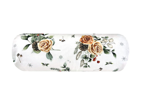 Nackenrollenhülle ca. 15x40 cm orange – Winterdeko mit gefrosteten Rosen – 100% Baumwolle – beties Magie des Winters "Frost-Rose"