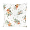 Weisse Kissenhuelle ca. 40x40 cm – Winterdeko mit orangen gefrosteten Rosen, Kieferzapfen und Zweigen im Alloverdruck – 100% Baumwolle – Aus der beties Magie des Winters "Frost-Rose" Kollektion.
