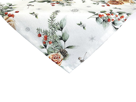 XS Mitteldecke ca. 60x60 cm orange – Winterdeko mit gefrosteten Rosen – 100% Baumwolle – beties Magie des Winters "Frost-Rose"