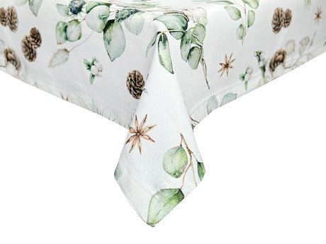Tischdecke 110x110–130x220 cm – Winterdeko mit Tannenzapfen – 100% Baumwolle – aus der beties Kollektion, Magie des Winters "Moggl"