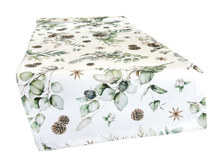 Tischläufer ca. 40x130 cm – Winterdeko mit Tannenzapfen – 100% Baumwolle – aus der beties Kollektion, Magie des Winters "Moggl"
