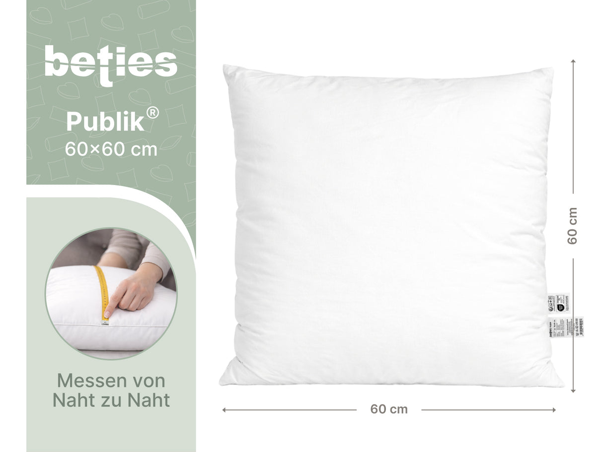  beties Publik Federkissen Fuellkissen 60x60 cm – Masszeichnung mit Breite und Hoehe in Zentimeter 