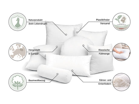  beties Publik Federkissen Fuellkissen – Nahaufnahme Bezugsstoff und Nahtqualitaet mit Einblick in klassische Federfuellung 