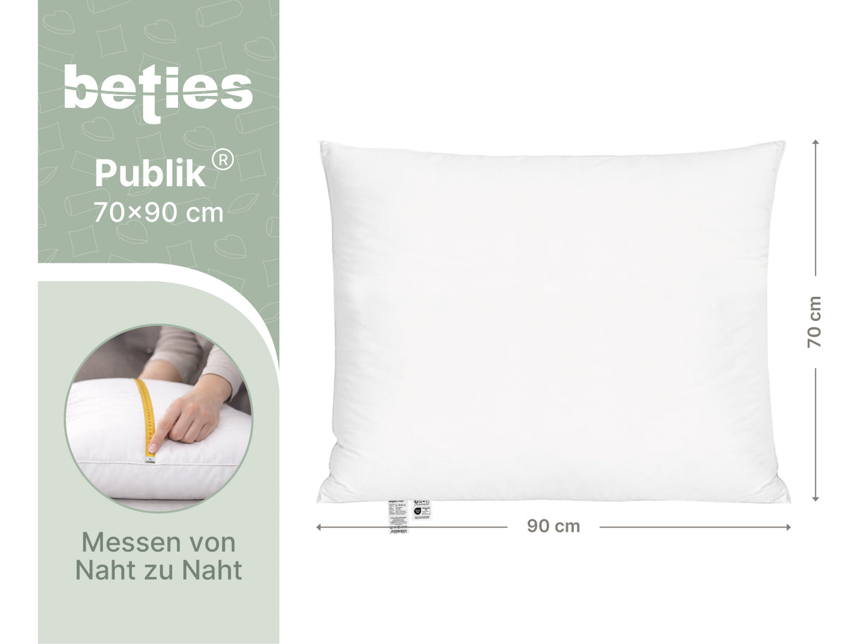 beties Publik Federkissen Kopfkissen 70x90 cm – Maßzeichnung mit Breite und Höhe in Zentimeter